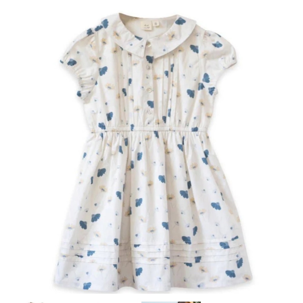 Beet World Girls Size 9 10 Cotton Sawyer Dress Blue Floral Elastic Waist Euc
